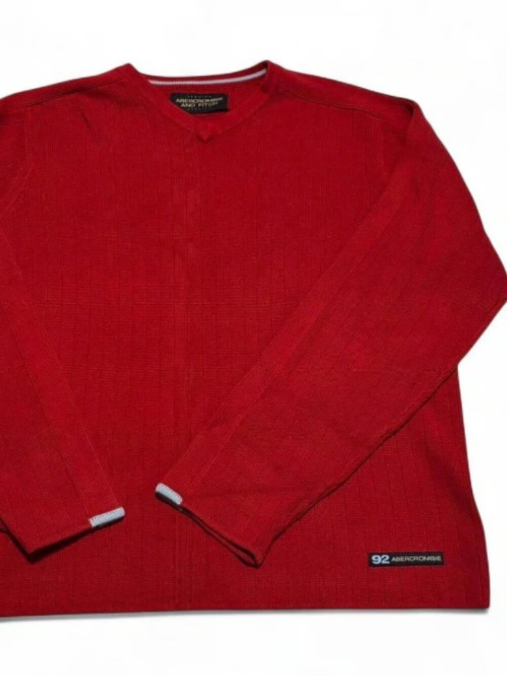 Vintage y2k Abercrombie & Fitch Boxy Relaxed Fit Rib Knit Sweater Mens L Red A&F - Picture 2 of 5